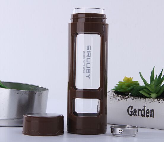 Color Transparent Borosilicate glasses Custom Glass Water Bottle with Plastic lid