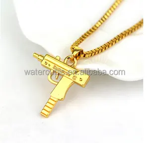 Pistol Gun Uzi Necklace Star Jewelry Men Hip Hop Dance Charm Franco Chain Hiphop Gaes Golden Necklace Drop Shipping