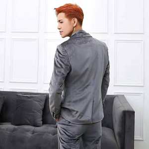 Abiti da <span class=keywords><strong>Uomo</strong></span> in <span class=keywords><strong>Velluto</strong></span> Dorato, Versione Coreana, Eleganti e Sofisticati per Giovani Gentiluomini - Product Image 4