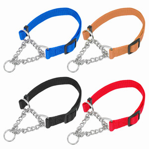 Kerah Anjing Latihan Rantai Logam Hewan Peliharaan, Kerah Anjing Latihan Rantai Logam Kalung Setengah Leher Warna Nilon Padat - Product Image 3