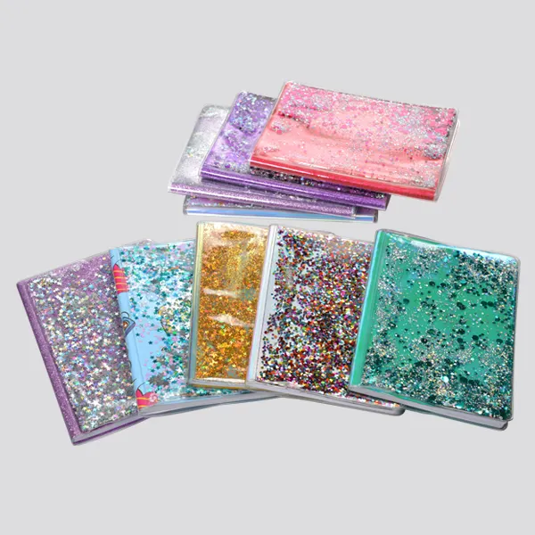 Оптовая продажа, пользовательский ПВХ чехол, водонепроницаемый блестящий дизайн блокнота для девочек