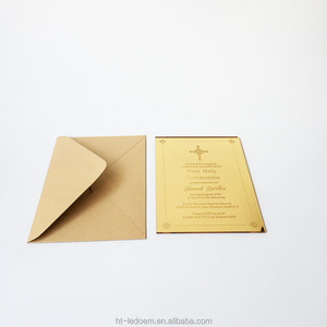 Espejo dorado acrílico para primera comunión, bautismo, bautizo, tarjeta de invitación, 5x7 pulgadas, 100 Uds. Por lote - Product Image 4