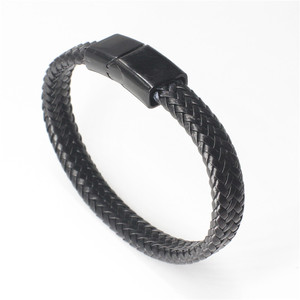 Bracciale uomo in vera pelle stile classico chiusura in titanio <span class=keywords><strong>con</strong></span> magneti stile nero - Product Image 1