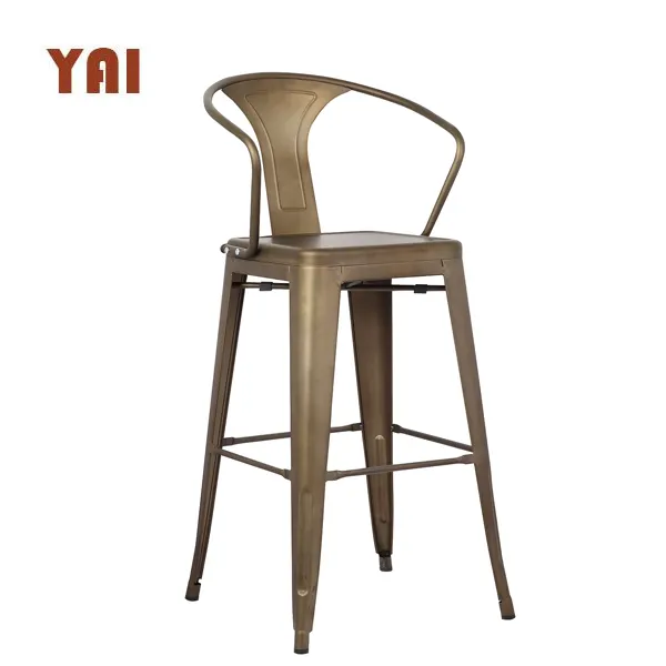 Металлический барный стул с низкой спинкой в стиле индастриал, барные стулья с спинкой, роскошный короткий стул с высотой 30 дюймов, современный стул для отдыха в ресторане