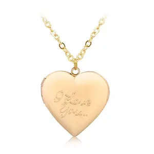 Collar con medallón en forma de corazón con letras de amor, plateado, barato