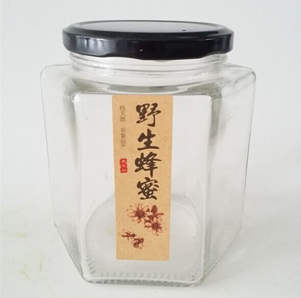 45~730ml glass honey jar hexagon shape honey glass jar