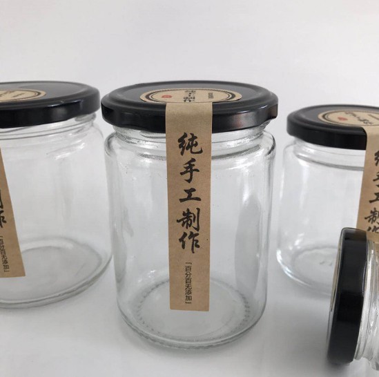 Round food grade storage jam sauce canned pickle glass honey jar with metal lids