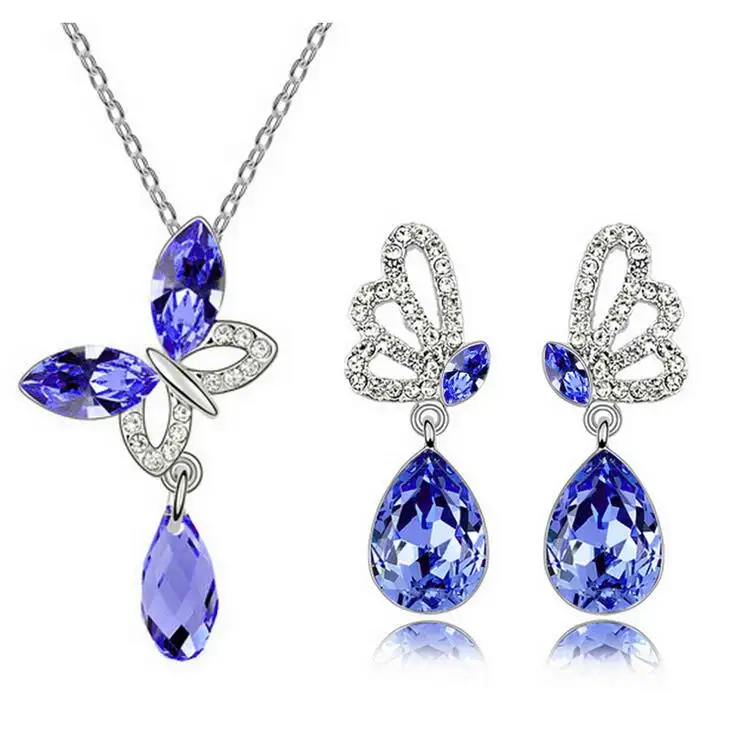 Set Perhiasan Kupu-kupu Kristal Kalung/Anting-Anting Set dengan Kristal Austria Set Perhiasan Hewan untuk Wanita