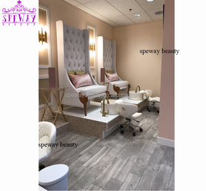 Uzun Taht Kral spa pedikür koltuğu Beyaz Kadife Kristaller ile