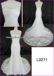 mode élégante de guangzhou 2014 français robes de mariée pure slim de dentelle avec train de fermeture à glissière invisible/lon - Product Image 1