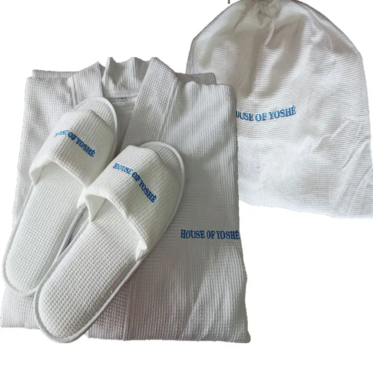 Lange Wafel Wit Hotel Badjas Katoenen Handdoek Badjas Slippers Set Unisex Wafel Badjas