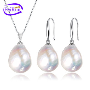 FEIRUN 11-12mm Baroque AA + Blanc 925 Argent Perle d'Eau Douce Ensemble de Bijoux - Product Image 1