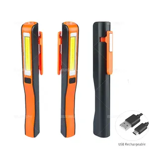 Lampe de travail portable Rechargeable, USB, avec chargeur, lampe torche LED avec Clip COB, stylo de poche