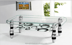 Italiano muebles barrocos templado mesa de café de cristal con patas de metal - Product Image 1
