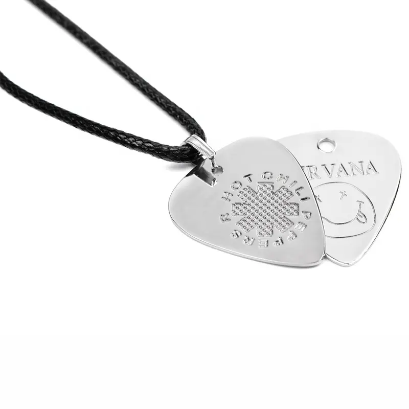 metal stainless steel guitar plectrum pick necklace with ball chain