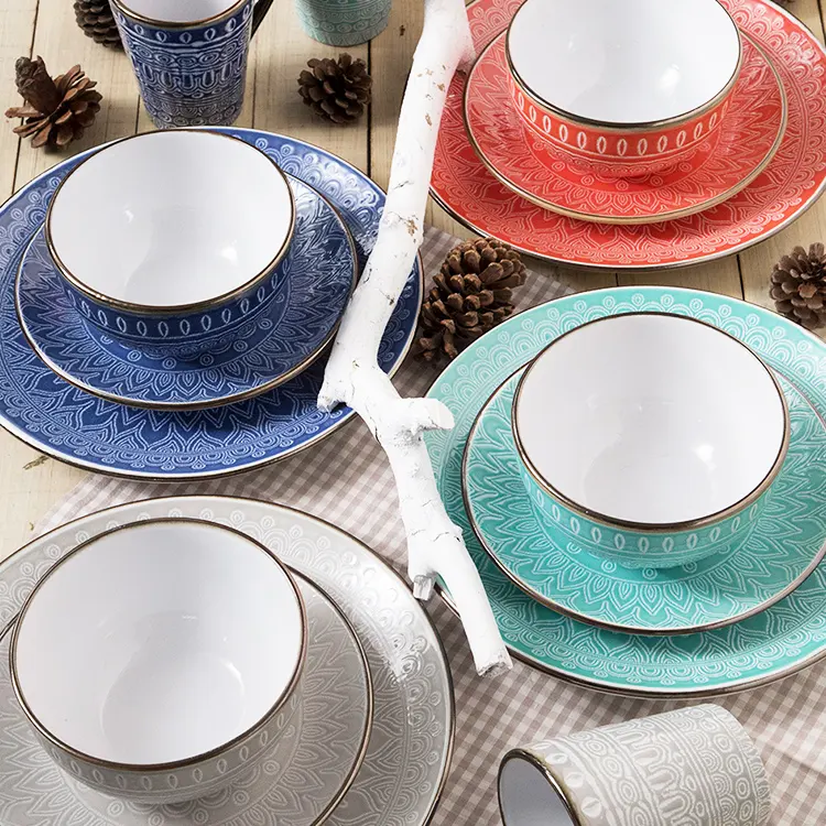 Оптовая продажа, Экологически дешевый набор керамических тарелок с индивидуальным принтом