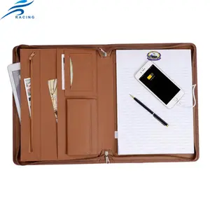 leather material handmade business notepad with zipper