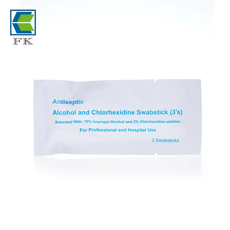 Medical chlorhexidine 2% and isopropyl alcohol 70% IPA used as a topical antiseptic chg swab stick