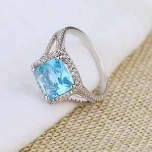 Factory Design Sky Blue Single Stone Ring Designs 925 Silver Rings