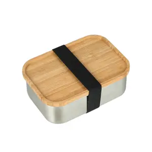 Eco Vriendelijke Bamboe Lip Metalen Bento Lunchbox School Rvs Lunch Containers Camping Bento Box