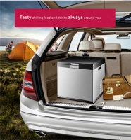 Mini-réfrigérateur en acier inoxydable 18L 12V/220V pour voiture avec roulettes, refroidissement par compresseur, réfrigérateur et congélateur