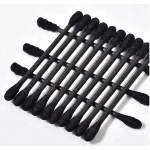 Black japanese style cotton swab with paper stem