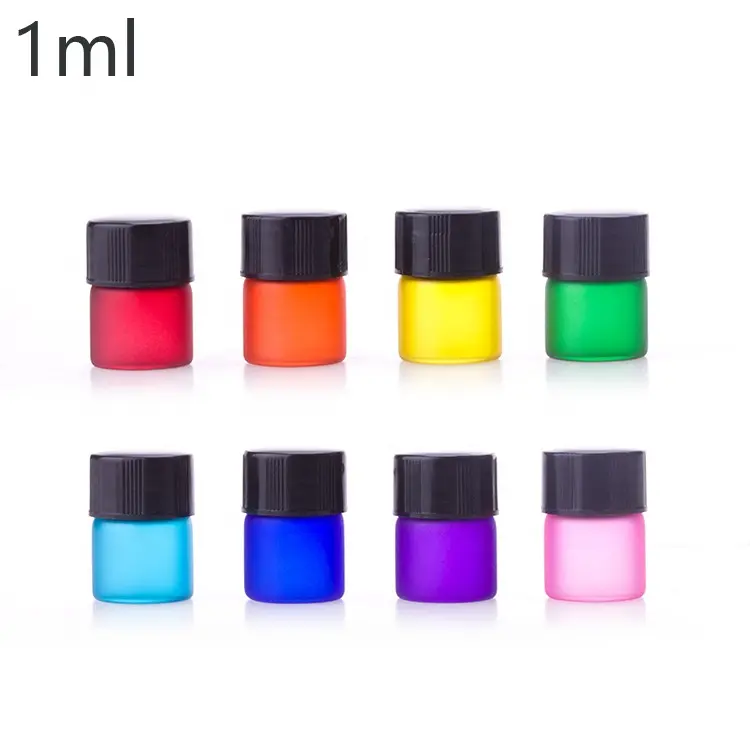 Großhandel ätherisches öl oder parfüm probe fläschchen 1/4 Dram regenbogen matt farbe glas Probe Flasche mit Öffnung Minderer 1ml