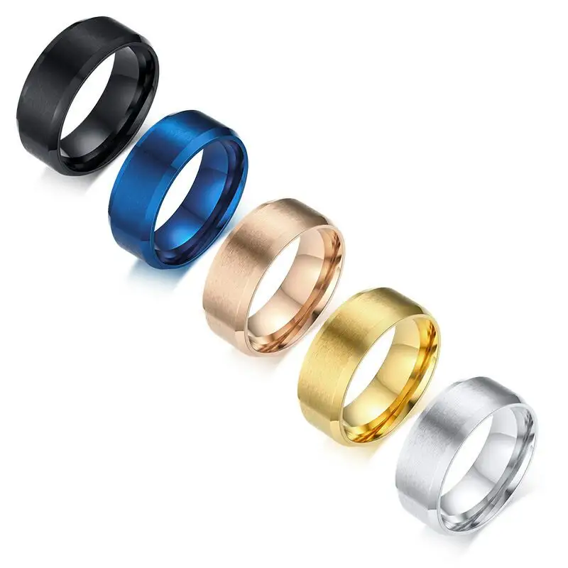 วงแหวนเคลือบเงากว้าง8มม. สำหรับผู้ชายแหวนผิวเรียบสีดำน้ำเงินทองเงิน316L สแตนเลส