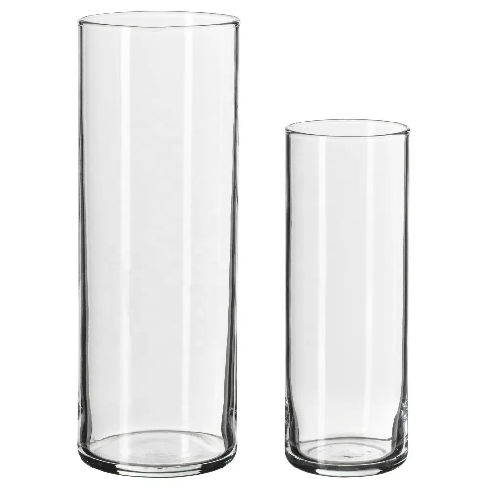 Gros articles ménagers pas cher clair cylindre élégant personnalisé vase en verre pour la décoration