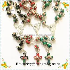 Corlorful cloisonne 珠子天主教念珠项链，美丽的珐琅珠宗教念珠出售
