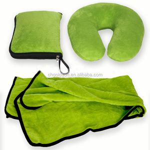 En forma de <span class=keywords><strong>U</strong></span> almohada función verde aerolínea comodidad manta de viaje kits - Product Image 1