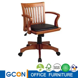 Durable Wooden Swivel Desk Chair w Arms