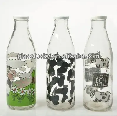 Round 1 liter glass milk bottle manufacturer wholesale bottle with tin lid