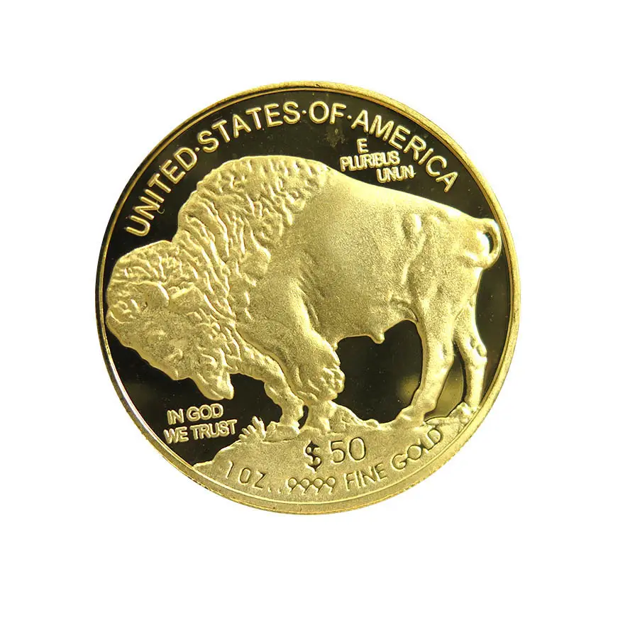 Old coins souvenir coin 1 oz .100 Mills Gold Plated Buffalo Indian Head Replica $50 Dollar Round coin with good price