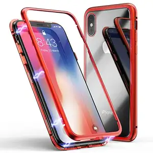 2019 最新超磁性吸附手机保护套为 iPhone X 10 8 7 6 Coque 豪华金属磁铁背玻璃封面案例