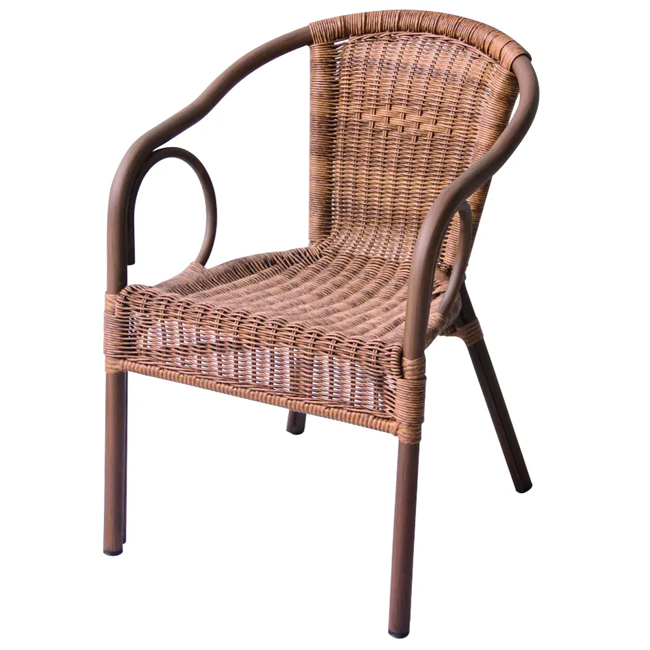 Wholesale Outdoor Restaurant Coffee Dining Aluminum Garden Dining Stacking Bistro Rattan Wicker Arm Chairs