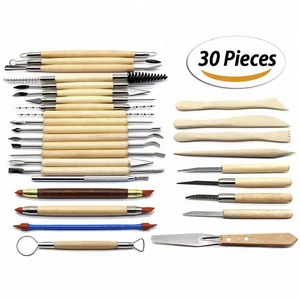Artisanat artistique, 30 pièces d'outils de sculpture en argile, ensemble d'outils de sculpture en poterie, poterie et céramique, manche en bois, outils de modelage en argile - Product Image 2