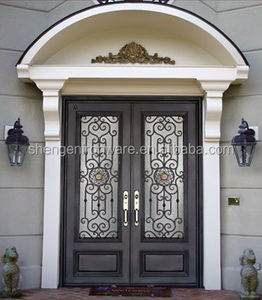 Square Header Exterior Steel <strong>Rustic</strong> Wrought Iron <strong>Doors</strong> Wrought Iron <strong>Door</strong> - Product Image 1