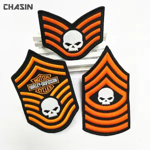 High quality custom 3d puff embroidery biker motorcycle patches with sew on backing