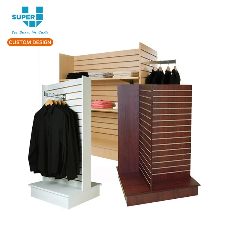 Hot Sale Custom MDF Slat Wall Panel Display Stand 2 Side Gondola for Clothing Shop Display