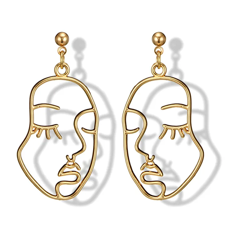 Kaimei 2018 Wholesale hollow Cos Face Earrings Gold Plated Drop Earring Designs Punk Art Human Face Earrings