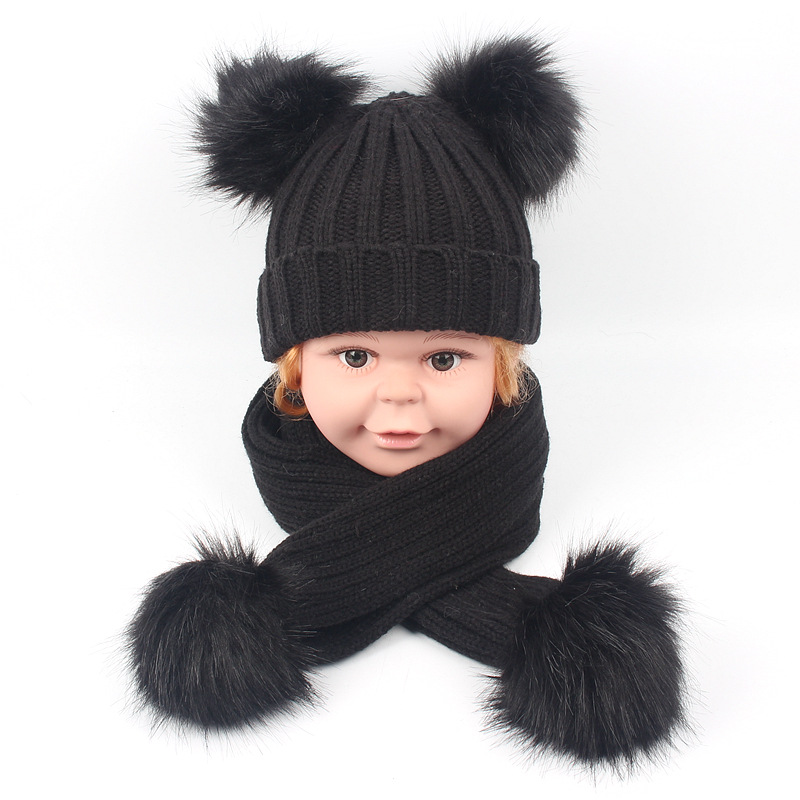 15 см ярких цветов; Детские теплые шарфы; Детский шарф и шапка из искусственного меха енота мяч вязаная шапка комплект