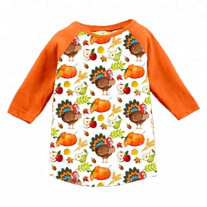 OEM/ODM Children Clothes New Hot Selling Style Fall Autumn long Sleeve Kids Children Cotton Thanksgiving T-shirt with Turkey