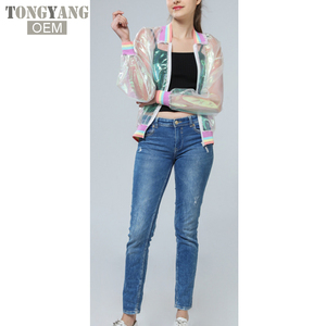 TONGYANG – <span class=keywords><strong>veste</strong></span> d'été pour femmes, Laser arc-en-ciel symphonie <span class=keywords><strong>hologramme</strong></span> femmes manteau irisé Transparent Bomber imperméable au soleil - Product Image 3