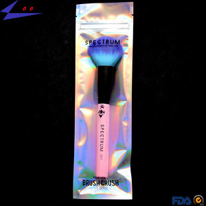 Bolsa de plástico con cremallera frontal holográfica para brochas de maquillaje, embalaje sellado al calor, transparente - Product Image 2