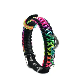 Tùy Chỉnh Paracord Bracelet Handmade OEM Pet Dog Collars Dây Xích Thiết Kế Điều Chỉnh Nylon Dog Collar Và Dây Xích