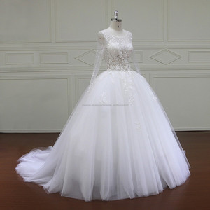 cuadros verdaderos de manga larga bola vestido vestido lleno de encaje balón vestido de boda vestido de novia 2017 - Product Image 4