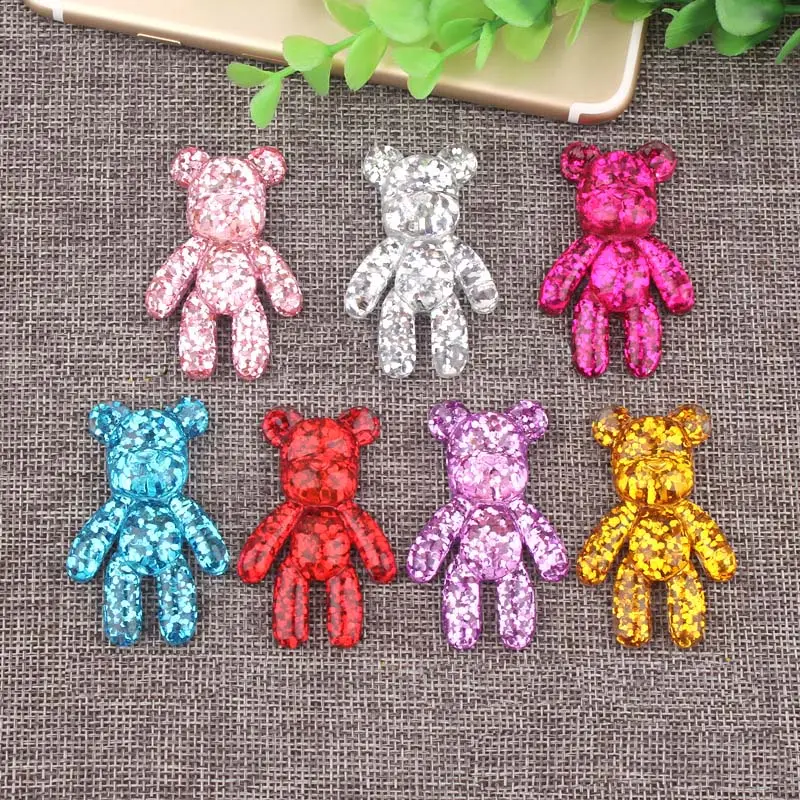 34*51mm Bear Cabochon Glitter Resin Charms DIY Fashion Cell Phone Case Decorative Accessories