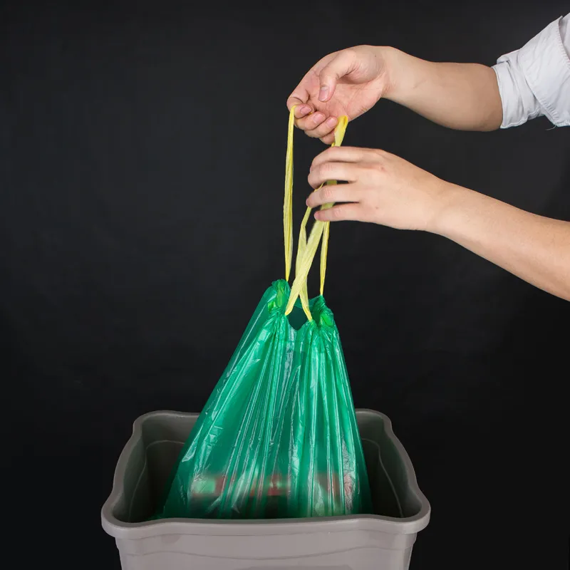 Sac poubelle en plastique coloré, logo personnalisé imprimé, poubelle écologique avec ficelle à dessin/cravate