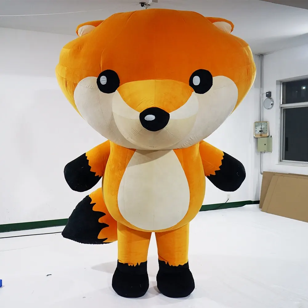 Disfraz inflable gigante de zorro de peluche para adultos, disfraz de mascota de dibujos animados